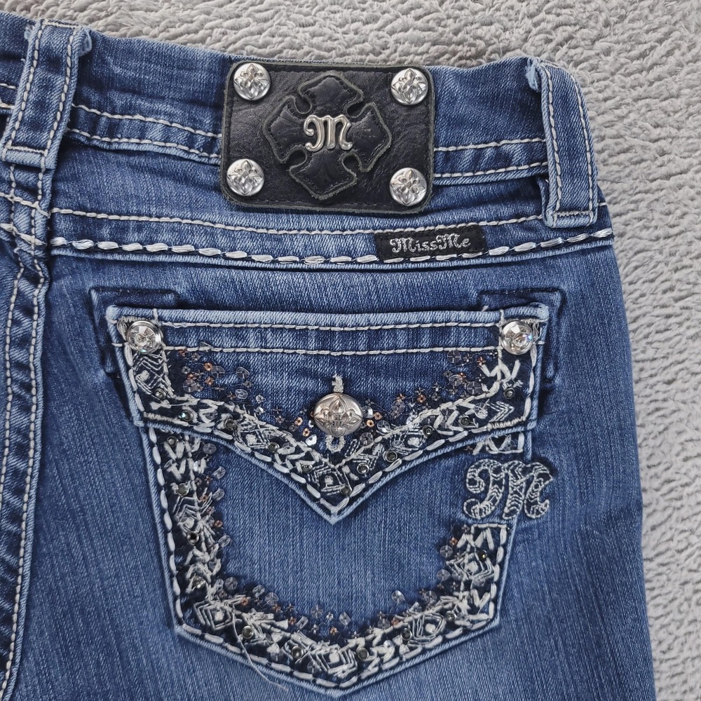 Miss Me Jeans Womens 30 Blue Signature Bootcut Low Rise Flap Pockets‎